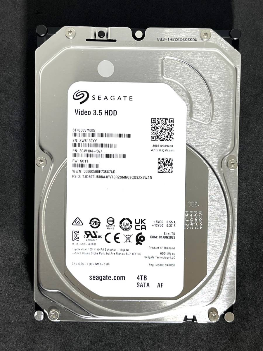 【送料無料】 ★ 4TB ★　ST4000VM005　/　Seagate 【 使用時間： 11 ｈ】2023年製 新品同様 Video 3.5インチ内蔵HDD　AVコマンド対応 SATA