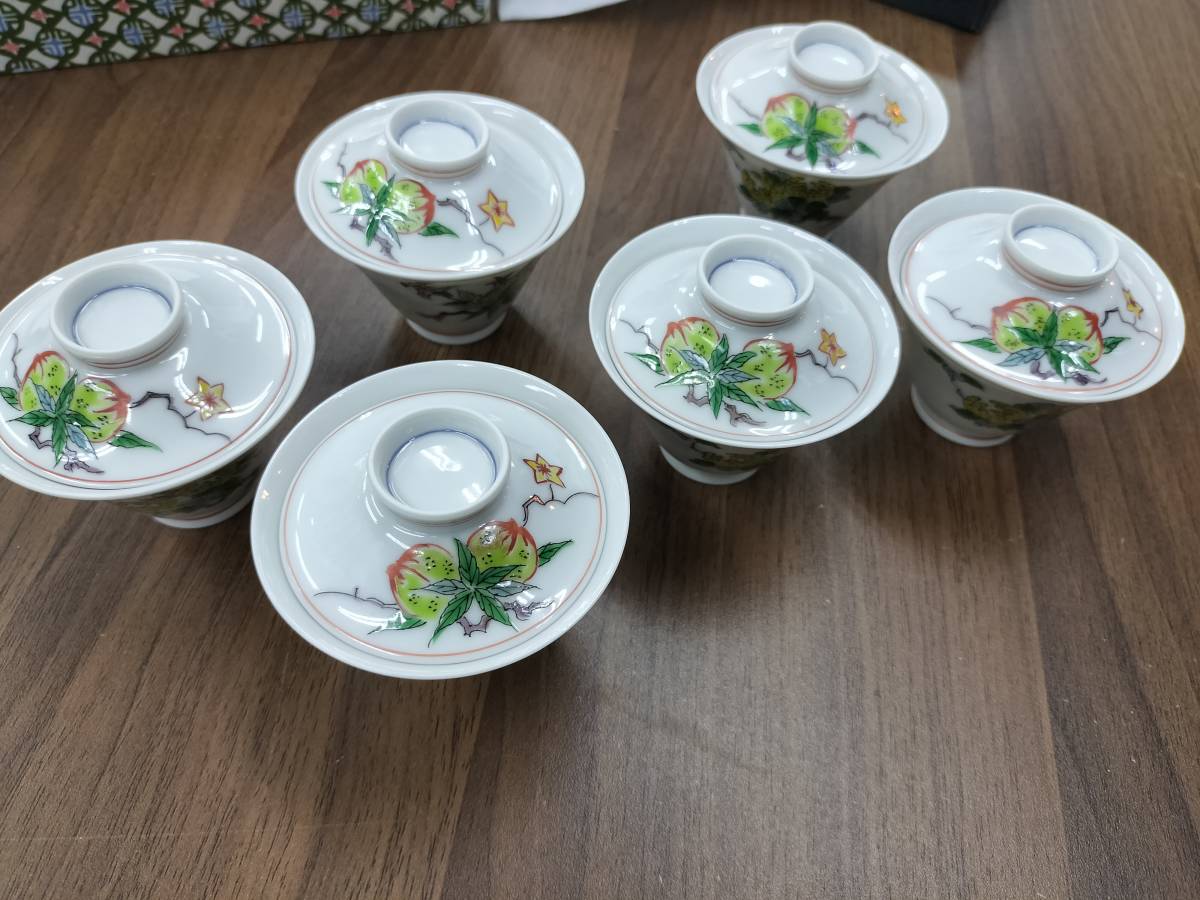 平安 加藤清昌　色絵三精果煎茶碗・煎茶器　すすり茶碗　6客_画像1