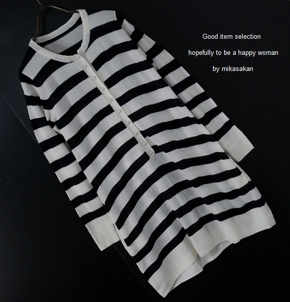 # new goods unused * outlet #fp01/ ound-necked border knitted tunic / off white x black /S size 
