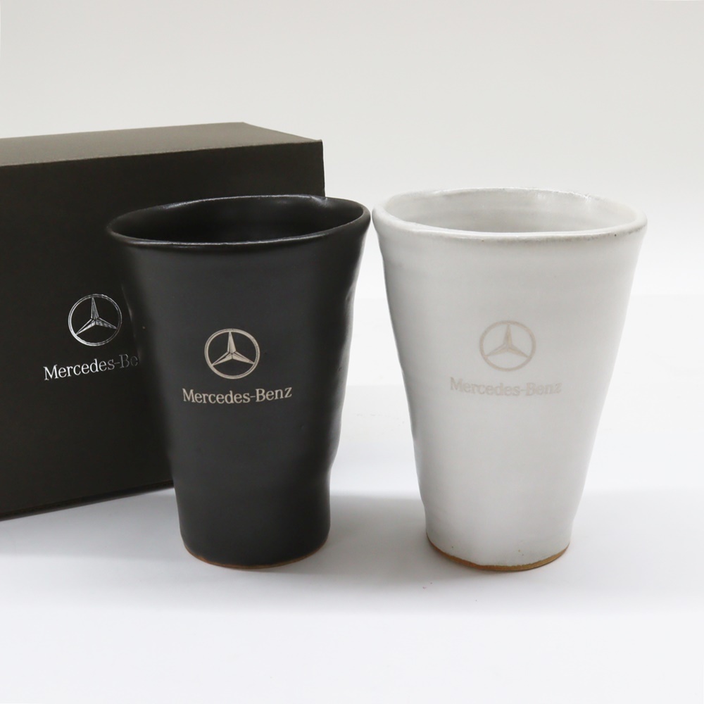  【未使用】 メルセデスベンツ ペア タンブラー 陶器 非売品 カップ Mercedes Benz ロゴ マーク 企業物 _画像1