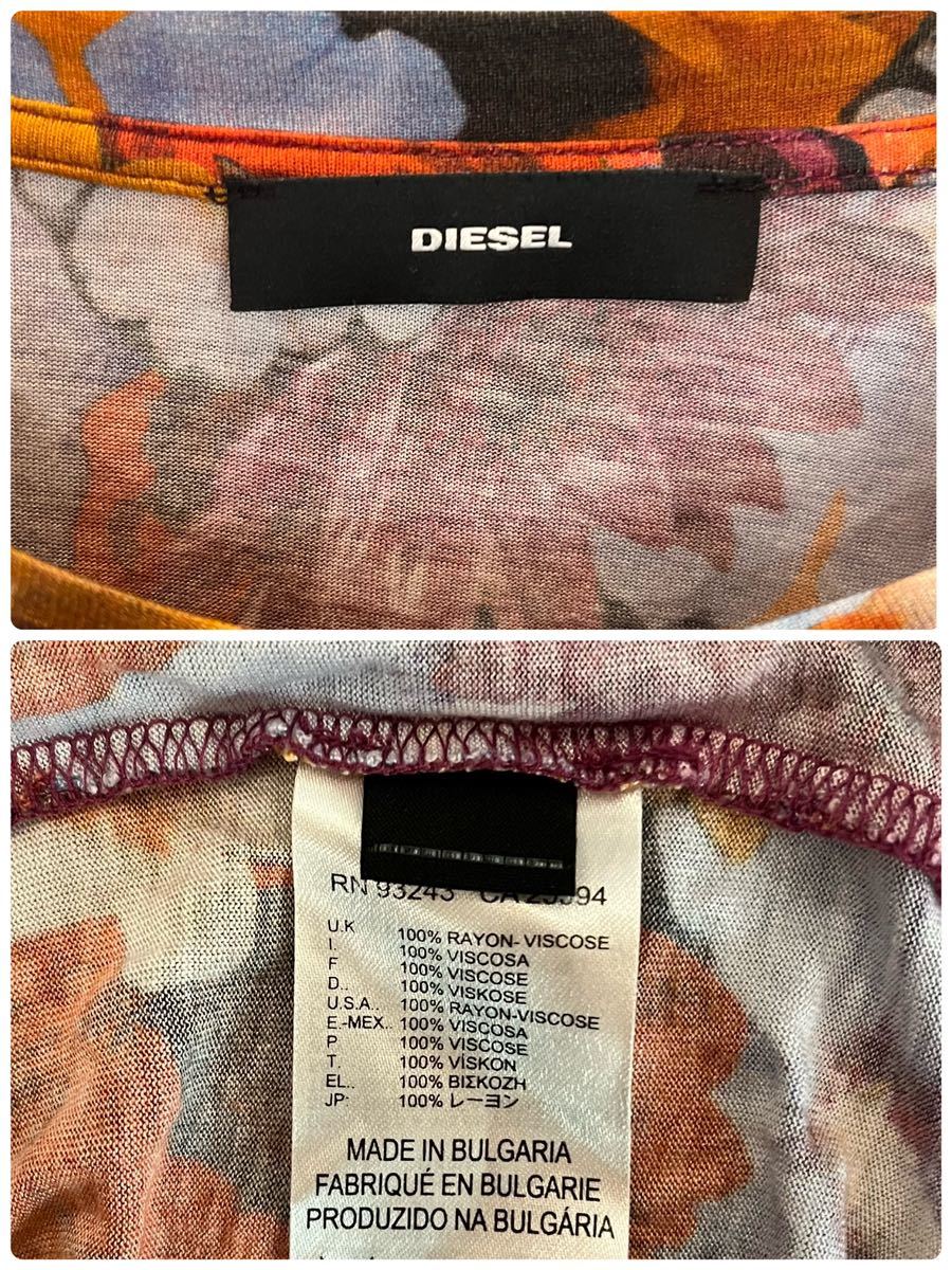 DIESEL diesel short sleeves T-shirt floral print total pattern rayon lady's XS size [AY1496]