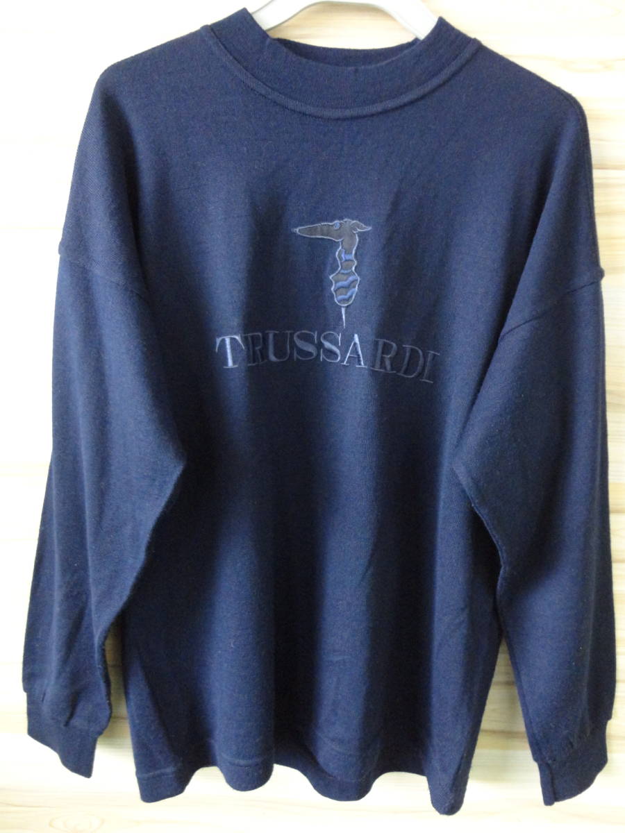 0304【本州のみ送料無料】TRUSSARDI トラサルディ　メンズセーター　毛50％　イタリア製　紺色_画像1