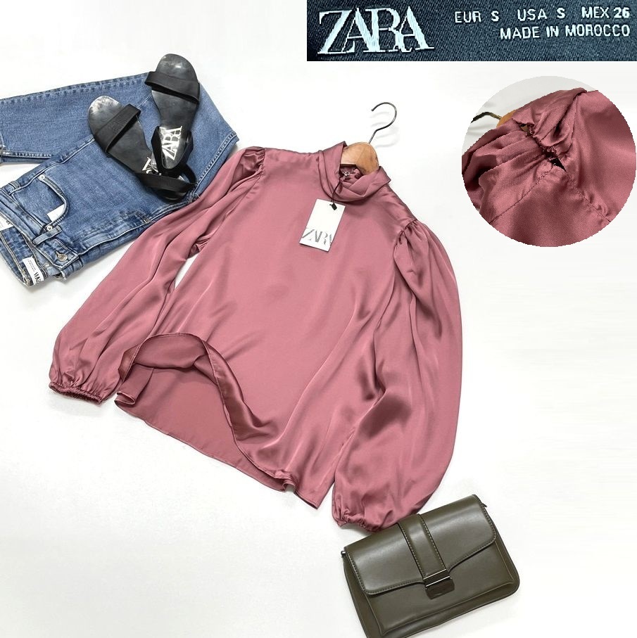 未使用品 /S/ ZARA ワイン シャーリングサテンエフェクトブラウス レディース タグ カジュアル トップス大人可愛い ガーリー デイリー ザラ_画像1