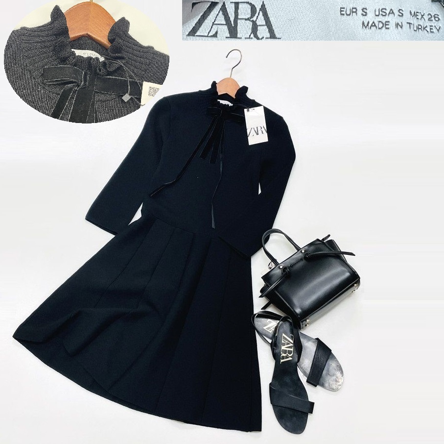 未使用品 /S/ ZARA ブラック ベルベットリボンニットドレス 未使用品 /S/ ZARA ブラック ベルベットリボンニットドレス
