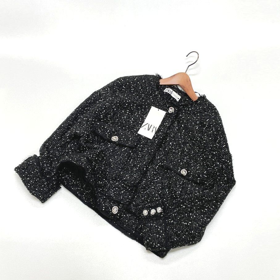 M/ ZARA ブラック 長袖ノーカラージャケット レディース タグ M/ ZARA ブラック 長袖ノーカラージャケット レディース タグ