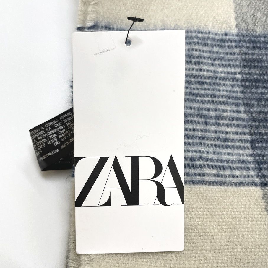 未使用品 ZARA ネイビーチェック マフラー ストール タグ レディース カジュアル アウトドア フェミニン 大人可愛いガーリー デイリー ザラ