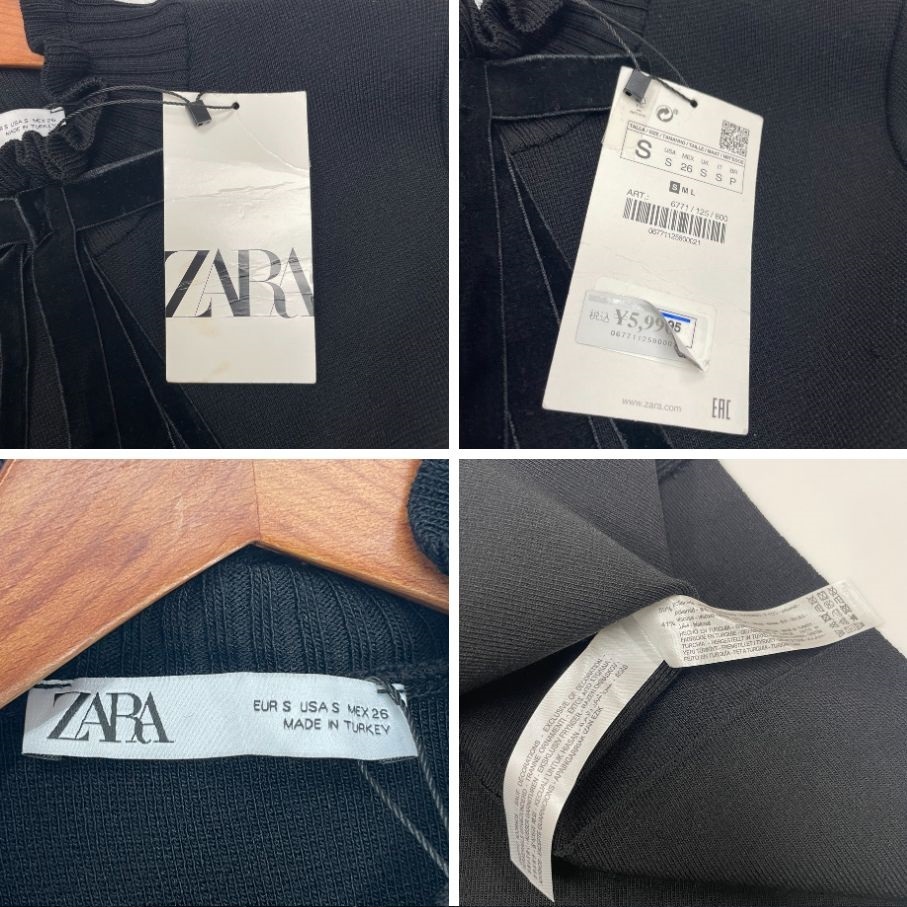 未使用品 /S/ ZARA ブラック ベルベットリボンニットドレス 未使用品 /S/ ZARA ブラック ベルベットリボンニットドレス
