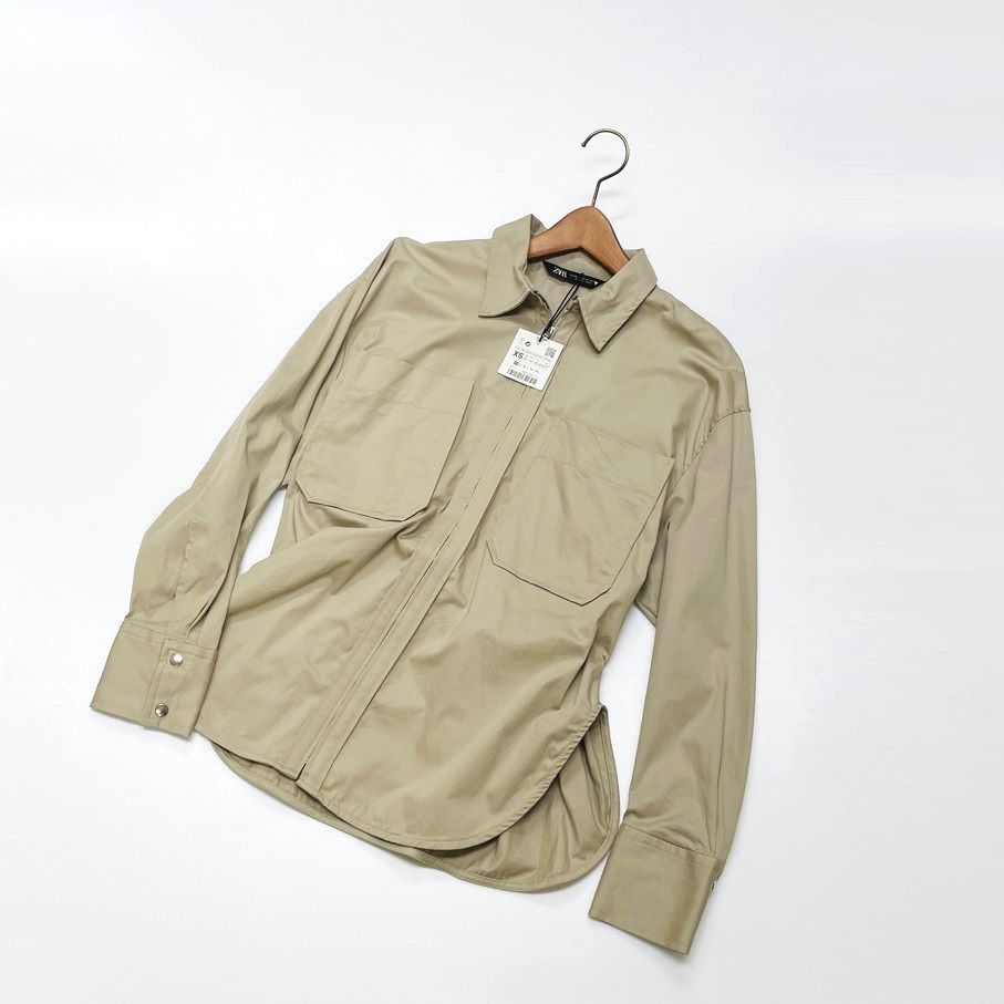 XS/ ZARA ベージュ ジッパー長袖シャツ レディース カジュアル XS/ ZARA ベージュ ジッパー長袖シャツ レディース カジュアル