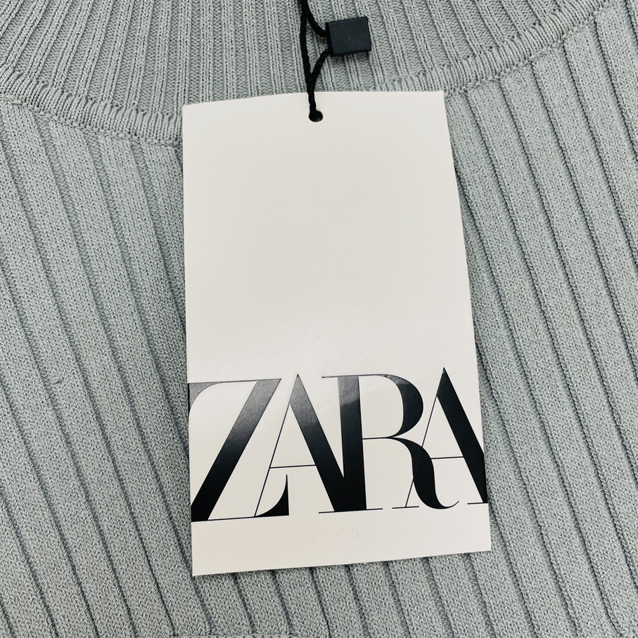 未使用品 /M/ ZARA ブルー系 長袖フィットニットセーター レディース タグ カジュアル トップス 通勤 フェミニン 大人可愛い デイリー ザラ