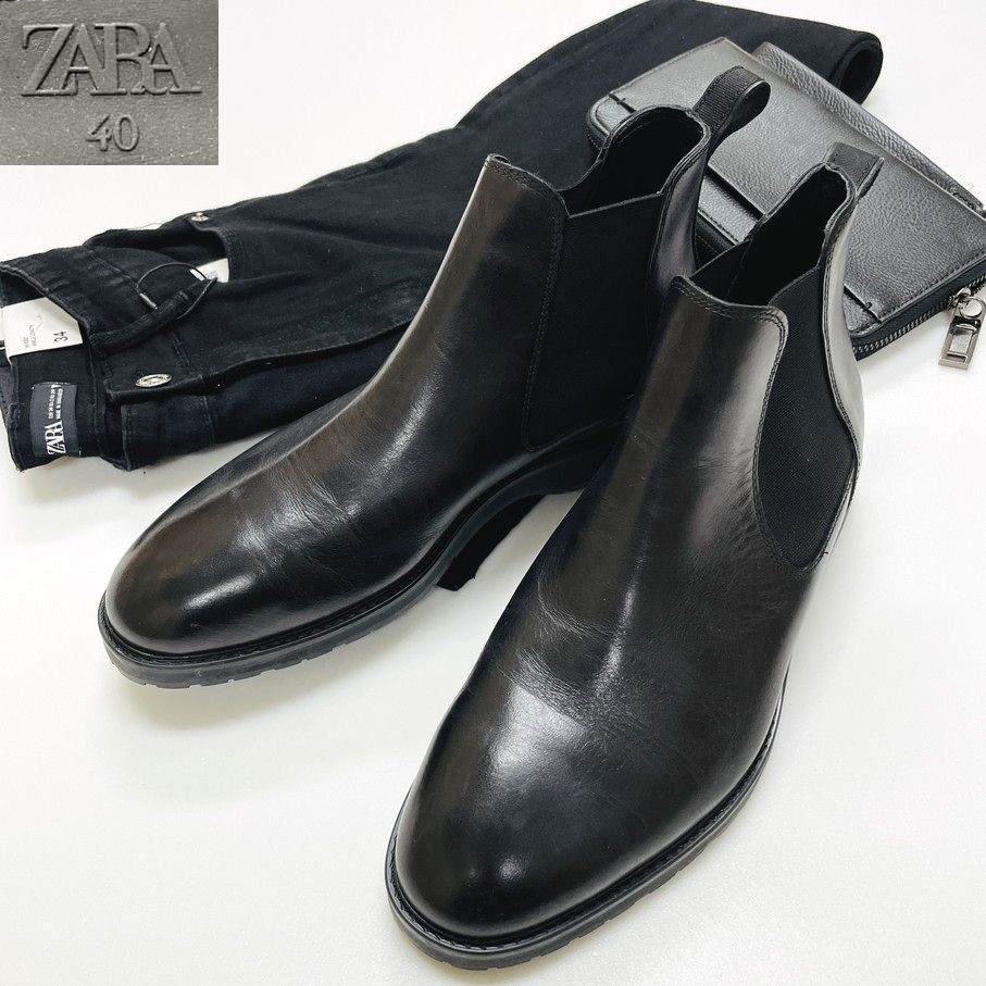 未使用品 /40/ ZARA ブラック アンクルブーツ メンズ 大人カジュアル フォーマル スポーティー シューズ 靴 デイリー 通勤 ストリート ザラ_画像1