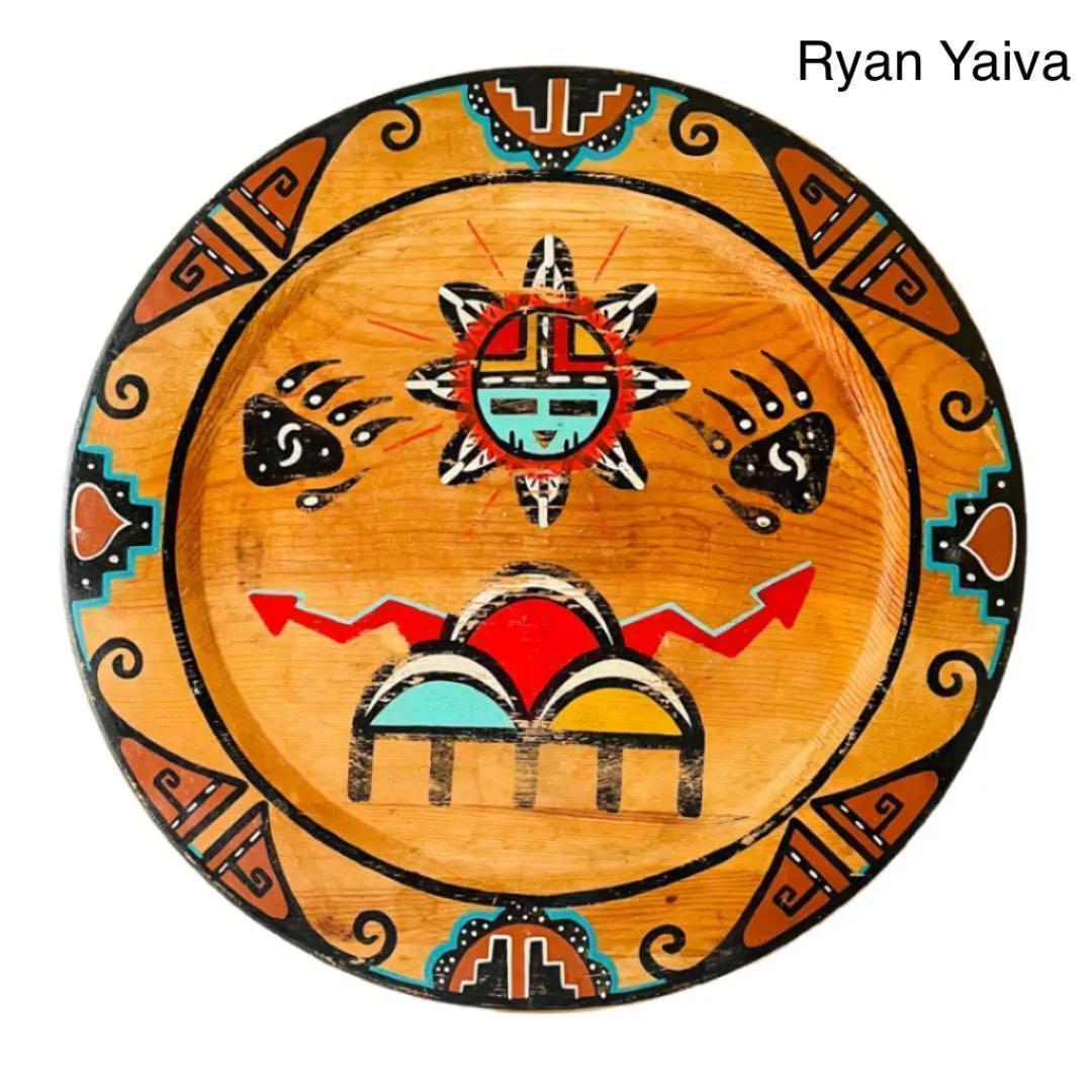 ホピ族 Ryan Yaiva作 木製トレイ お盆 ラウンド 丸盆 インディアン