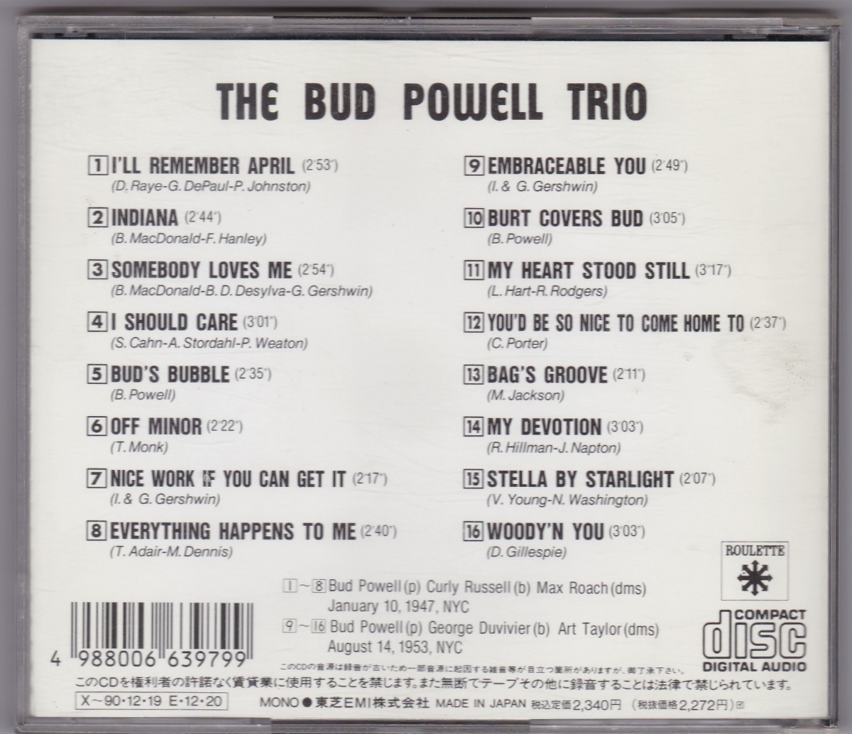 バドパウエルの芸術 THE BUD POWELL TRIO バドパウエル_画像2