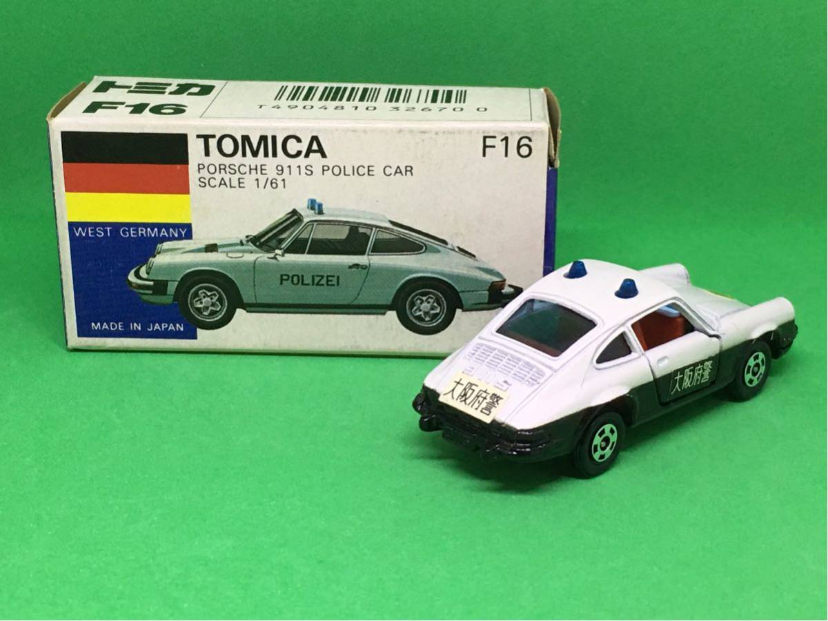 ★日本製造★絕版★絕版Tomica藍盒外國車系列F16保時捷911 S警車“大阪府”    原文:★日本製・絶版★ 絶版トミカ 青箱 外国車シリーズ F16 ポルシェ ９１１Ｓ ポリスカー「大阪府警」