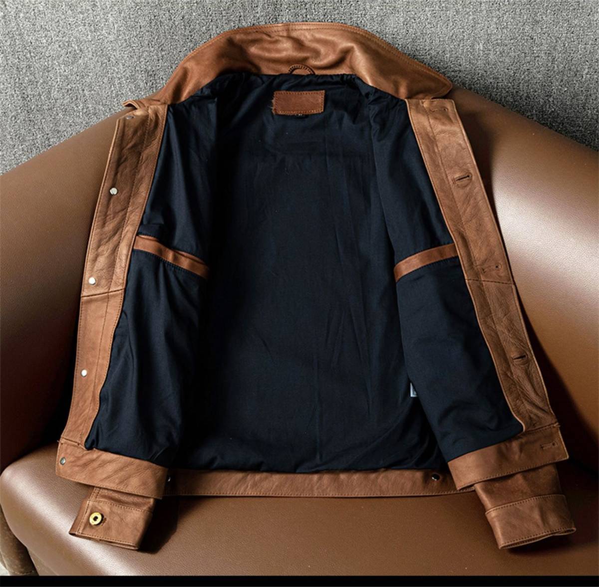 高品質 シングルライダース ライダースジャケット カウハイド 牛革 革ジャン 本革 レザージャケット メンズファッション S～5XL_画像5
