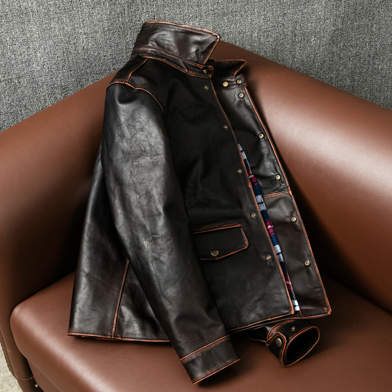 高品質 レザージャケット 馬革 カーコート 革ジャン ホースハイド 本革 ライダースジャケット メンズファッション コート ロング S～5XL_画像3