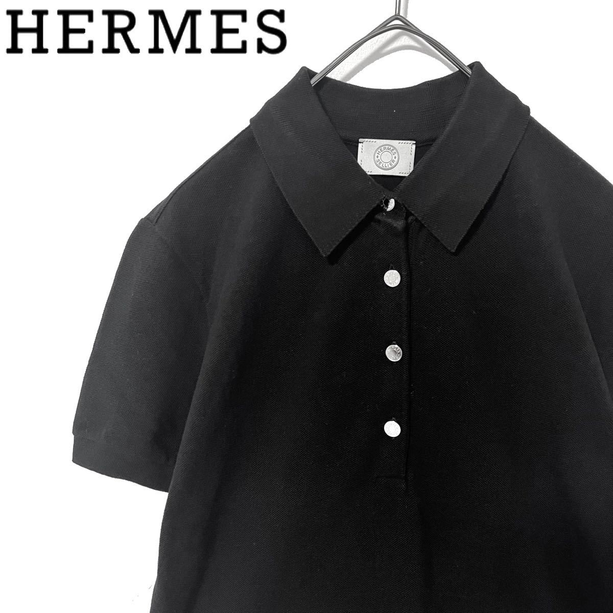 HERMES エルメス セリエ ポロシャツ 半袖 ブラック 黒 レディース M 銀