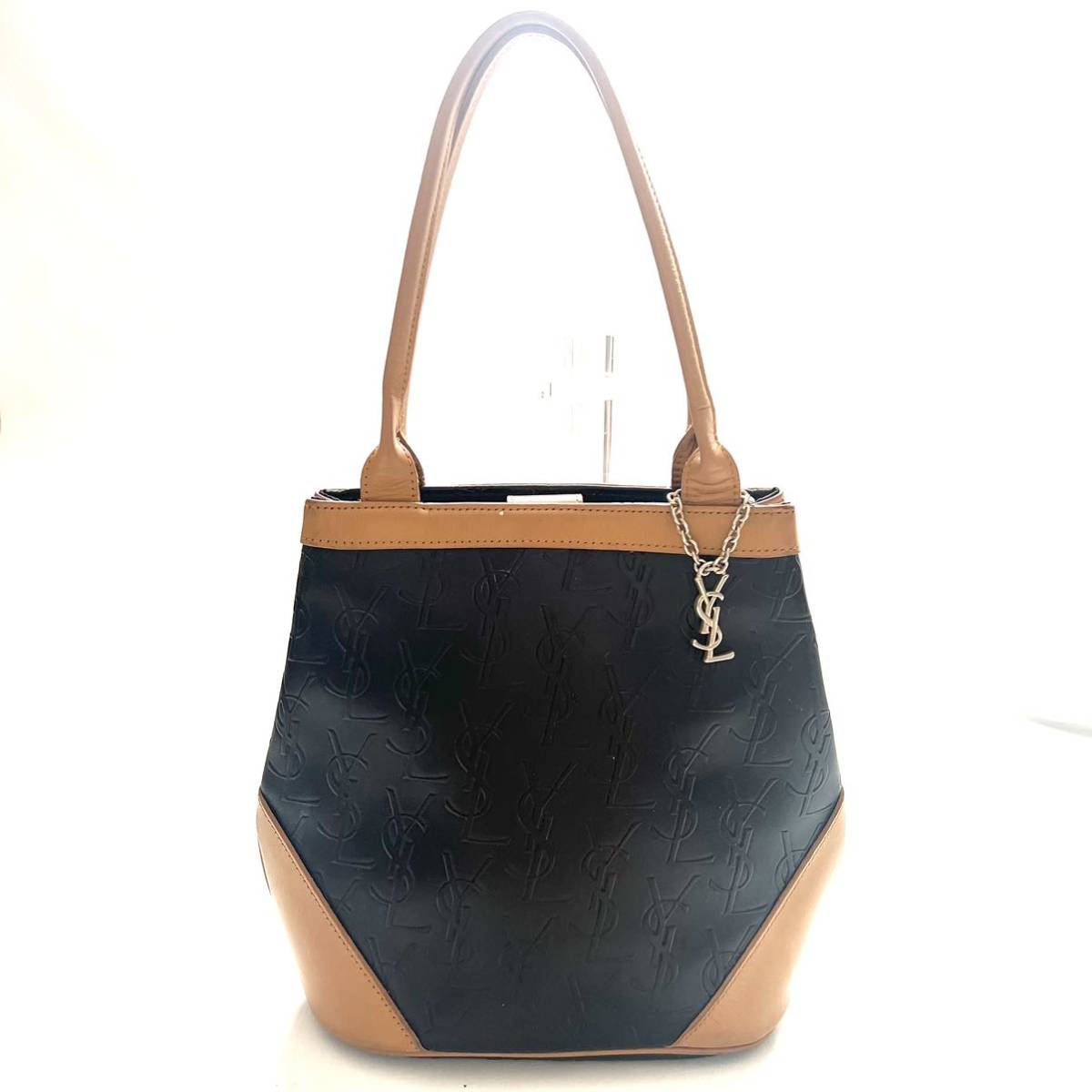 イブサンローラン 総柄 トートバッグ ハンドバッグ チャーム 金具 YSL