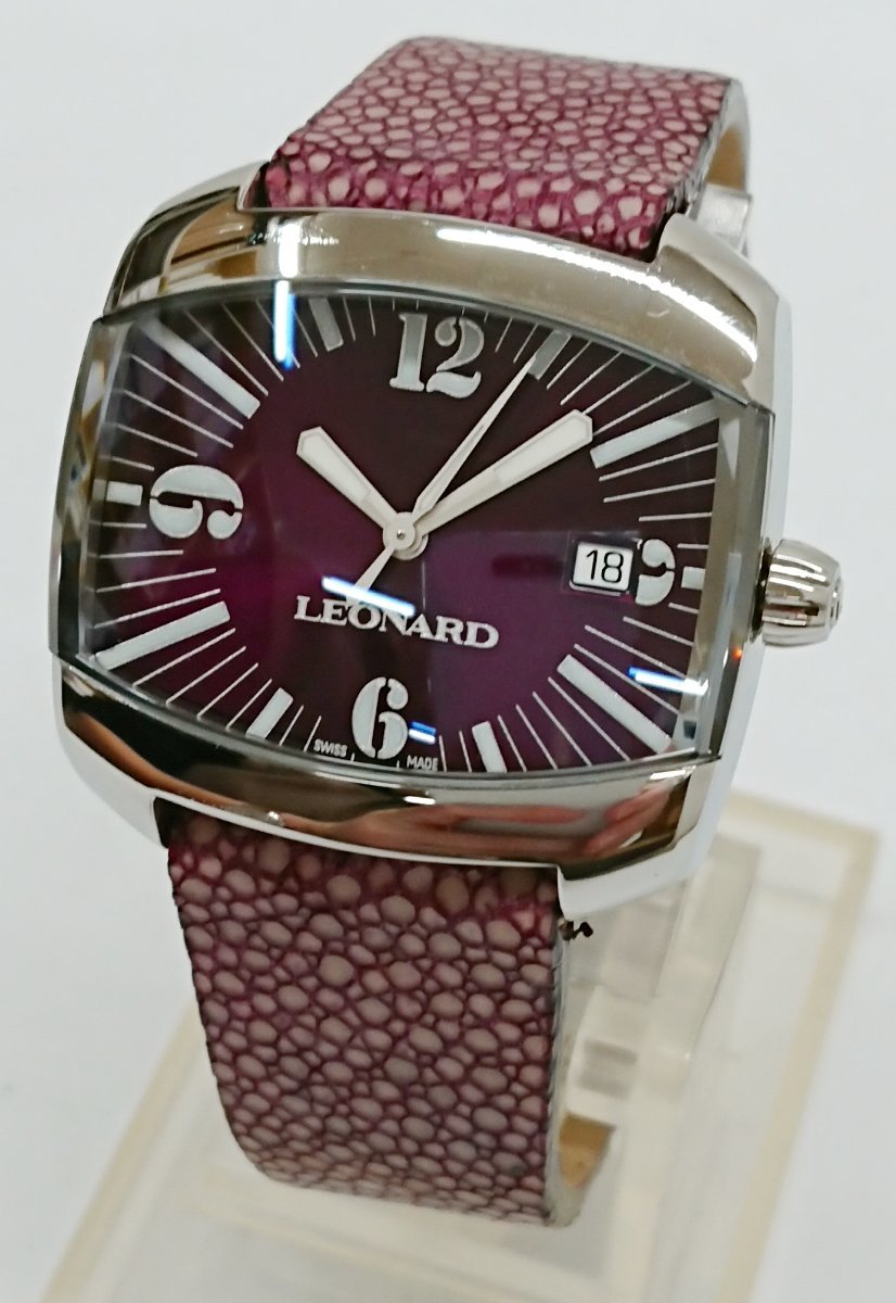 上品なカラーリング!!稼働品!! LEONARD/レオナール クオーツ CU6Q100 No580 レディース パープル系 腕時計 ウォッチ USED品＊_画像3