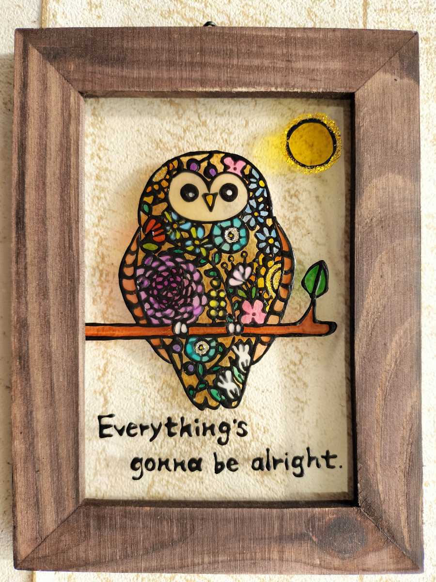  free shipping * stained glass manner frame * owl * un- ..* luck ..* hand made!