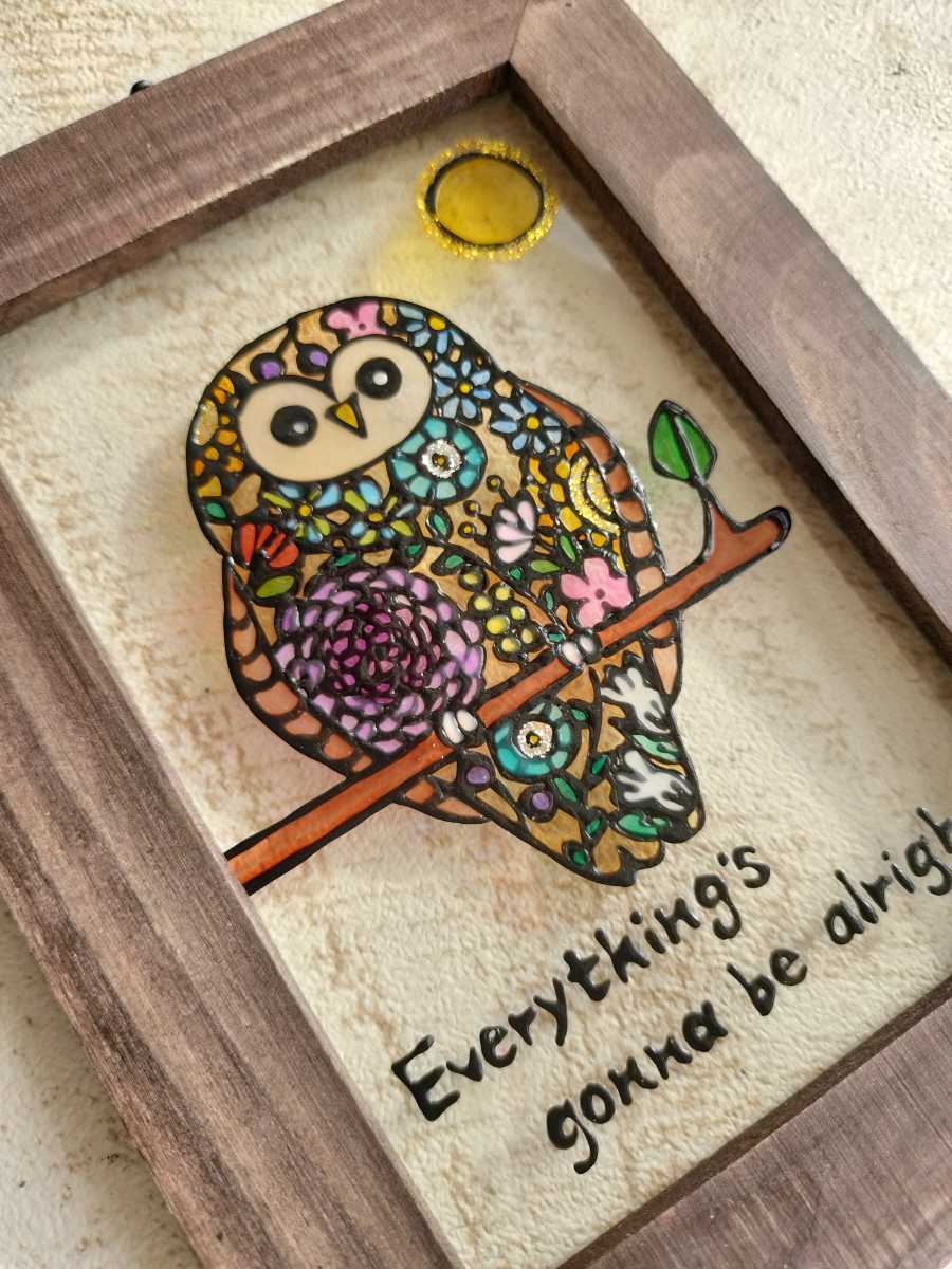  free shipping * stained glass manner frame * owl * un- ..* luck ..* hand made!