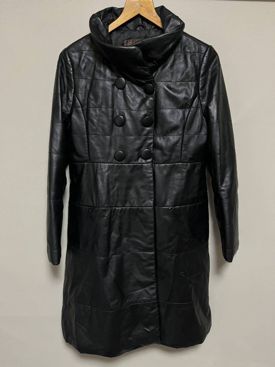 BALMAIN　PARIS　バルマン　レザー　中綿　ロングコート　羊革　シープスキン　サイズ11　ブラック