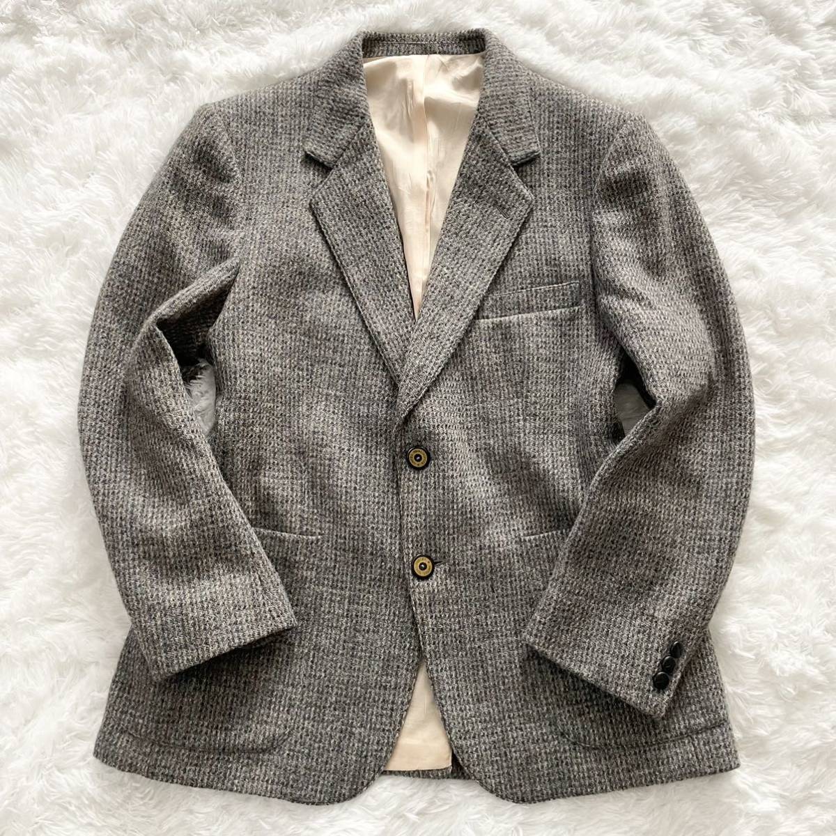 ハリスツイード 【極美品】 Harris Tweed テーラー ドジャケット M〜L相当 くるみボタン 2B MOORE'S バ ージンウールブルー 青 希少カラー_画像2