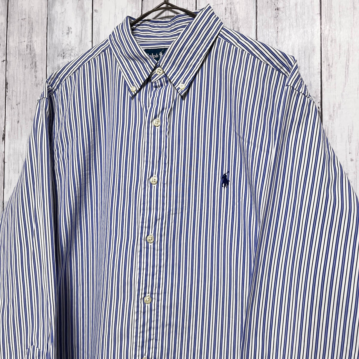 ラルフローレン Ralph Lauren CLASSIC FIT ストライプシャツ 長袖シャツ メンズ ワンポイント コットン100% サイズ16 Lサイズ 3‐993の画像3