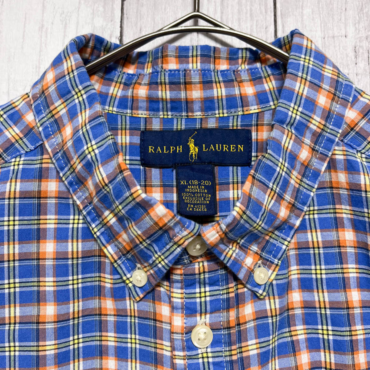 ラルフローレン Ralph Lauren チェックシャツ 長袖シャツ レディース ワンポイント コットン100% XLサイズ 5‐14