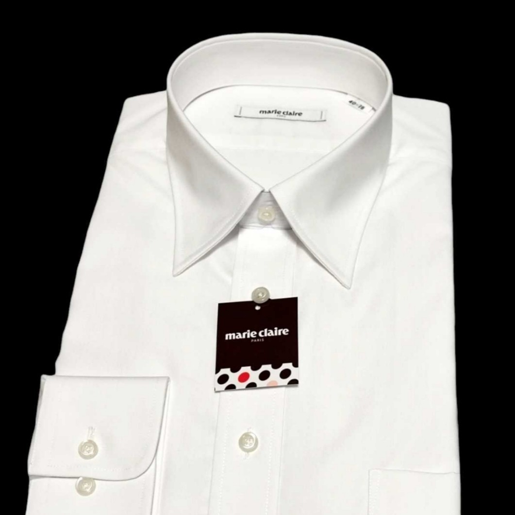 40-78 新品 マリクレール marie claire PARIS 長袖 レギュラーカラー ワイシャツ ノーアイロン ドレスシャツ L ホワイト 白 a_画像2