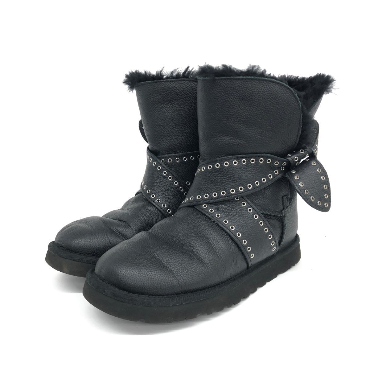 ◆UGG アグ メーベル ブーツ 25◆1016299 ブラック レザー ムートン レディース 靴 シューズ ブーティー boots