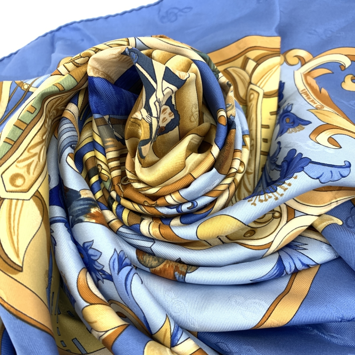 ◆HERMES エルメス カレ90 スカーフ◆ ブルー シルク100％ レディース スカーフ カレ 絹 服飾小物_画像5