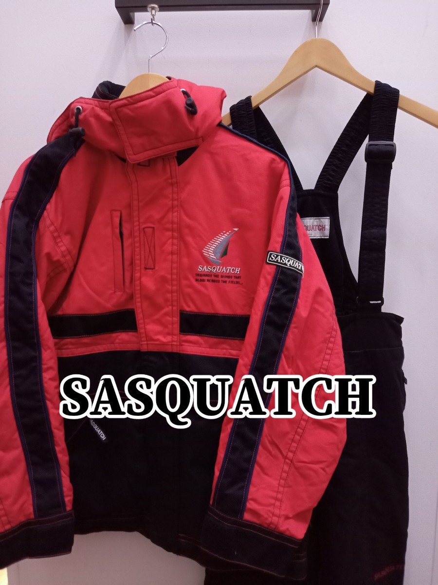 ★H022 SASQUATCH サスクワッチ スキー・スノボウェア セットアップ メンズM 上下セット赤/黒系