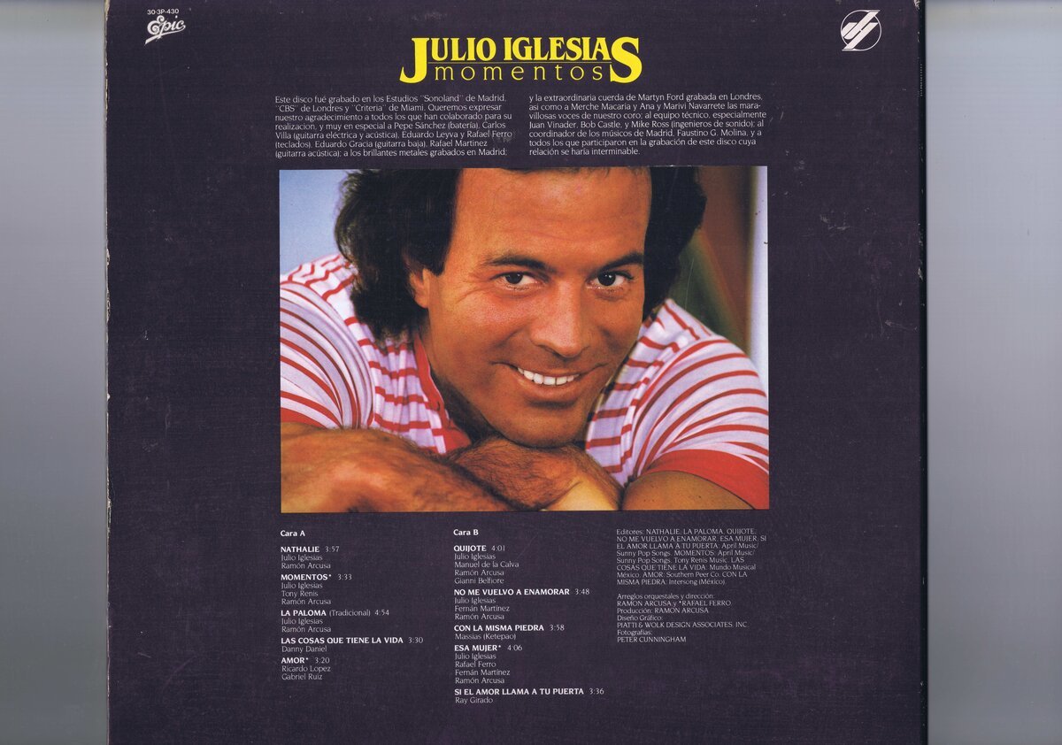 ケース付き 国内盤 LP, Mas Julio Iglesias / Momentos / フリオ・イグレシアス 愛の瞬間 インサート付き 303P-430_画像2