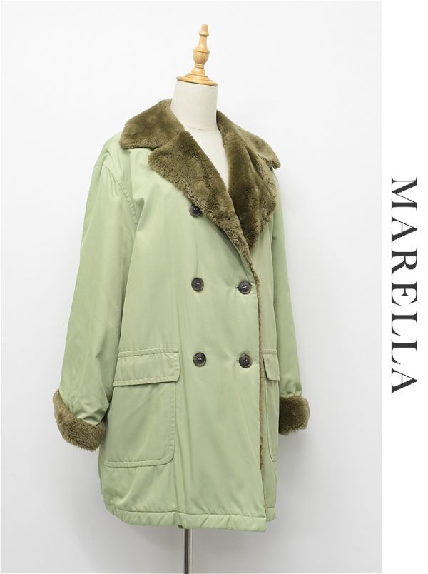 A278/ MARELLA マレーラ MAXMARA Pコート ジャケット 中綿 フェイクファー 40 L 緑 イタリア製