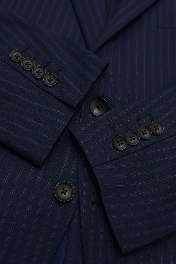 T187/美品 Perfect Suit FActory セットアップ スーツ テーラードジャケット ジレ ベスト パンツ ストライプ 2つ釦 背抜き 98BB5 M~L 紺_画像5