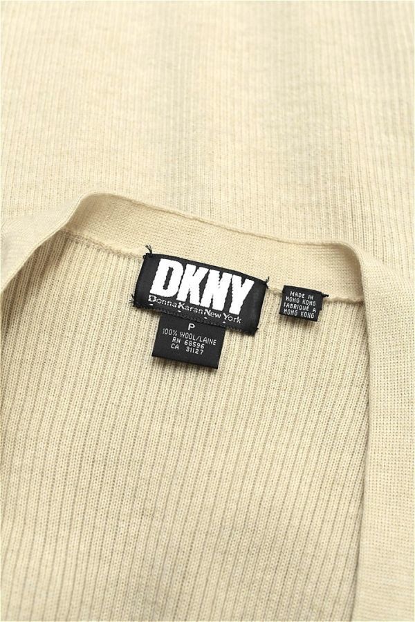 D336/美品 DKNY ロングニットカーディガン 羽織 前開き リブニット ストレッチ ウール P S ベージュ_画像4
