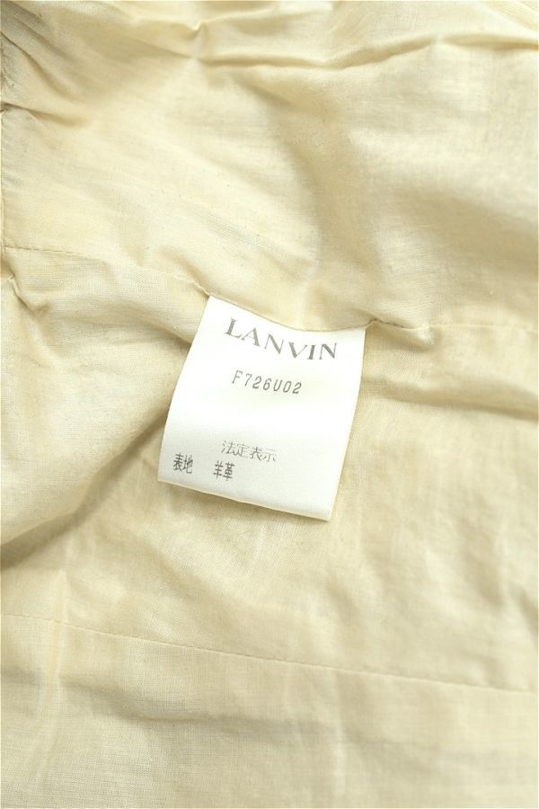 L282/フランス製 LANVIN ラムレザージャケット シングルライダース ラムスキン 羊革 本革 5分袖 ジップアップ 38 M 生成色 アイボリーの画像7