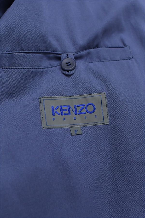 S216/KENZO ステンカラーコート ジャケット ドロップショルダー フリーサイズ M~L 青 日本製 春秋の画像9