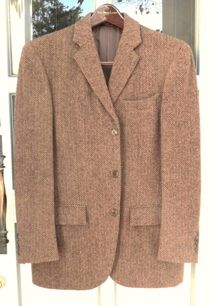 美品 ポロラルフローレン ヘリンボーンツイード A6 日本製 ウールジャケット ブラウン テーラード