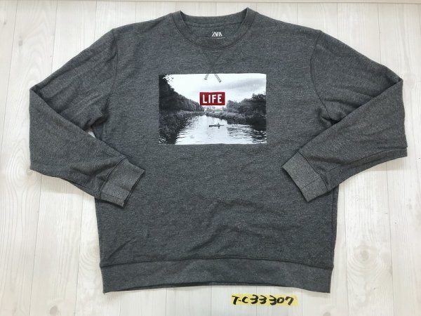 ZARA ザラ メンズ LIFE 川フォトプリント スウェットトレーナー 大きいサイズ XL 杢グレー_画像1