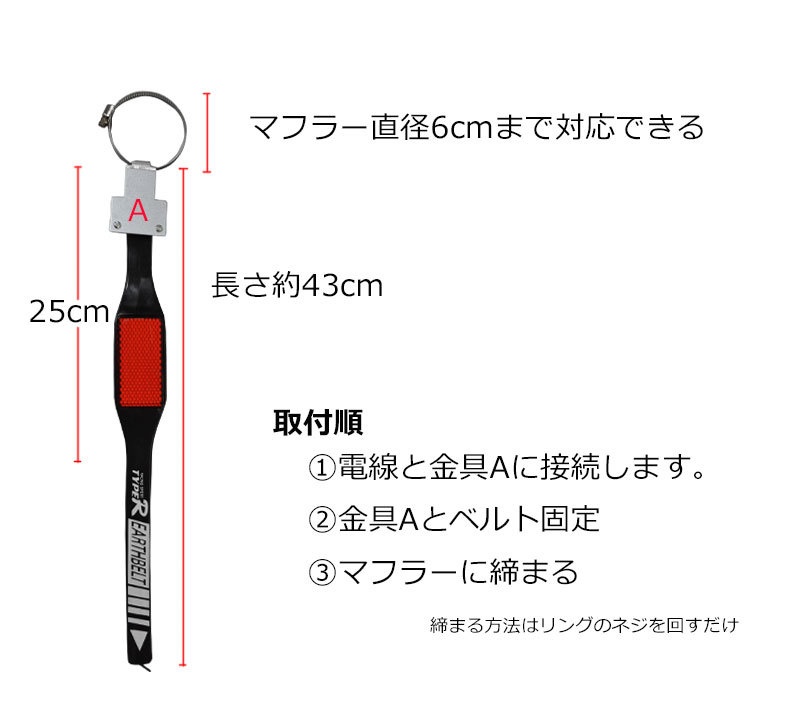 訳あり　汚れあり、通電ゴムタイプ マフラーアース リフレクター ベルト 帯電防止 静電気対策 ストラップ 接地線 車 汎用　＃3_画像4