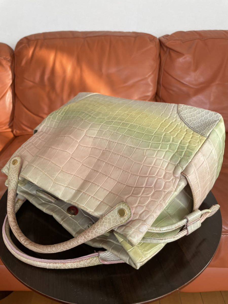 希少色 STILE Emme Gi Erre シャイニング クロコ ハンドバッグ お値打ち価格 STILE Emme Gi Erre 綺麗目 クロコダイル