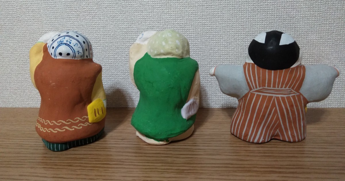 富山　土人形　3体　おらっちゃ祭り　踊り　当時物　_画像2