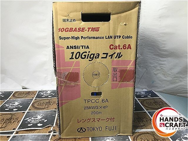 ◆ 伝票直貼り 冨士電線 TPCC 6A 23AWG×4P 200m 11kg Cat.6A 10Gigaコイル 青 LAN（UTP）ケーブル 【未使用】_画像1