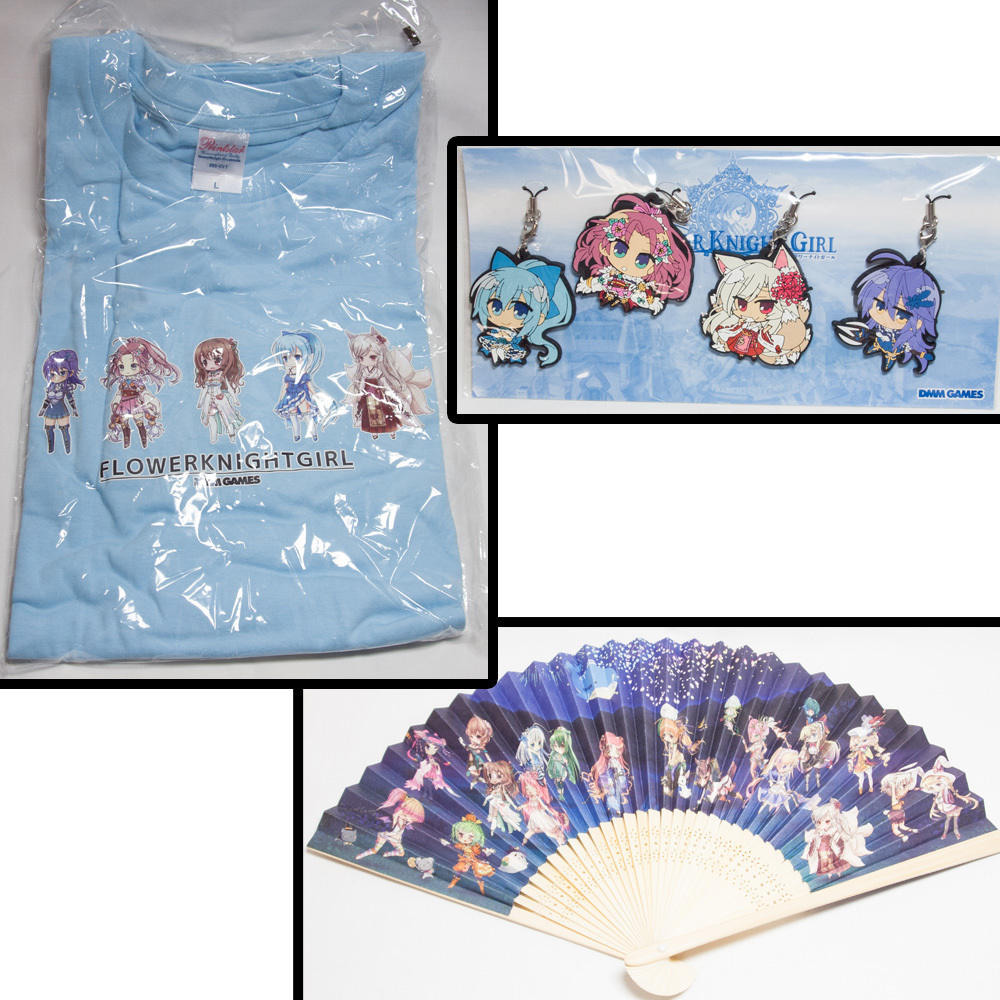 未開封フラワーナイトガール　FLOWER KNIGHT GIRL　Tシャツ　ラバーストラップ　扇子_画像1