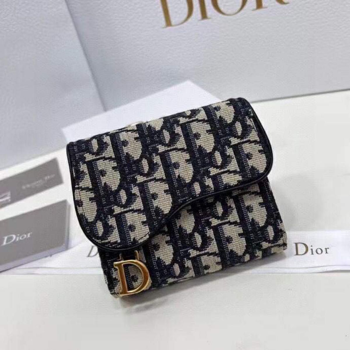 Dior 三つ折り財布 ゴールドD金具 トロッター柄 ウォレット レディース