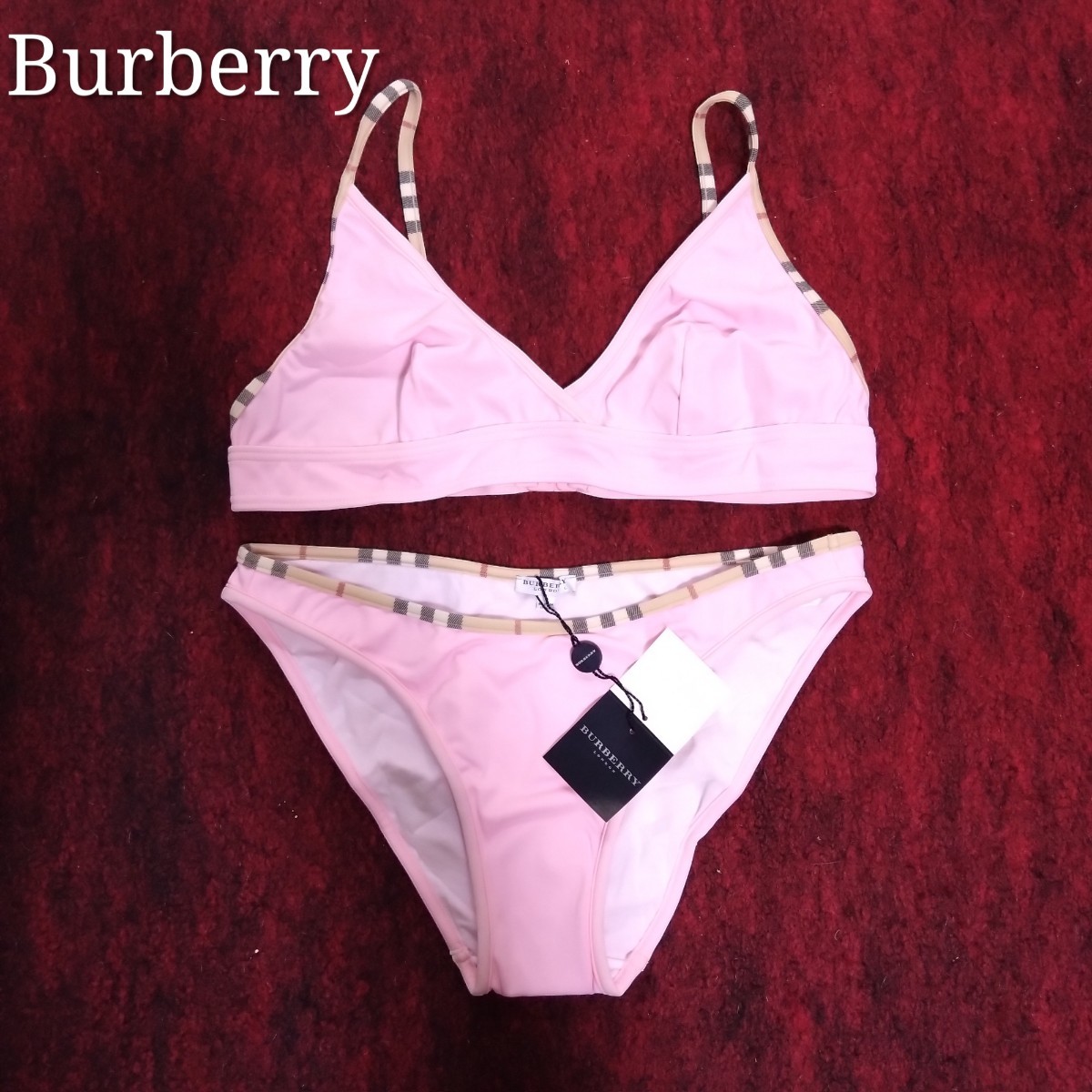 新品 タグ付 バーバリー Burberry London ノヴァチェック ビキニ 水着 イタリア製 ピンク Ｌサイズ Brandnew スイムウェア 長期保管品
