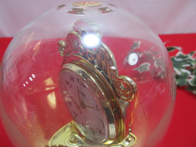 6AS80 GLORIA ぜんまい時計 置き時計　ガラスドーム　オルゴール付・アラームベル音_画像9