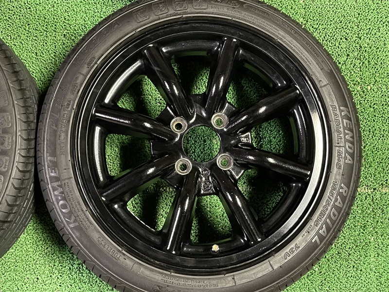 美品 希少 軽サイズ RS ワタナベ 15×5.5J ET＋40 PCD100 4H 黒 F8F 1555 エイトスポーク バナナスポーク バリ溝 KENDA 165/50R15 ガリ無し_画像4