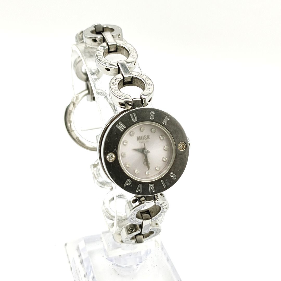 【電池切れ】MUSK ムスク バングルウォッチ ピンク文字盤 クォーツ腕時計 MT-1130 レディースの画像5